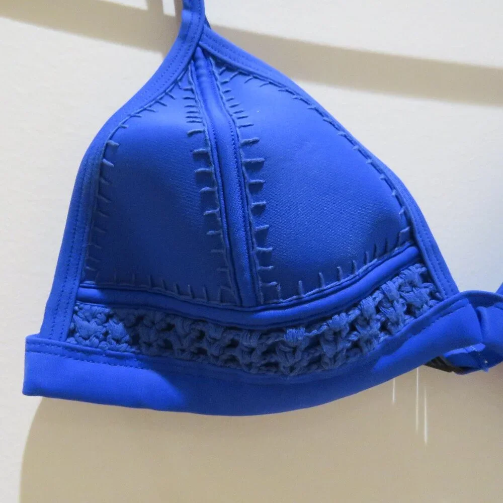 TRIANGL SWIMWEAR Farrah Neoprene Crochet Bikini Top Cobalt Blue Large Summer